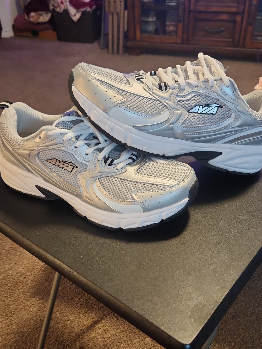 Avia Silver and White Mesh Training Sneakers